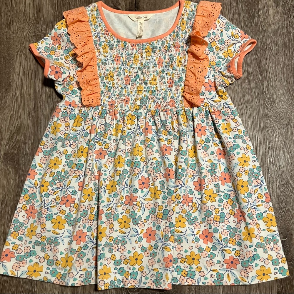 Matilda Jane Girls Floral Smocked Short Sleeve Top - Coral Ruffle Eyelet Sz 14